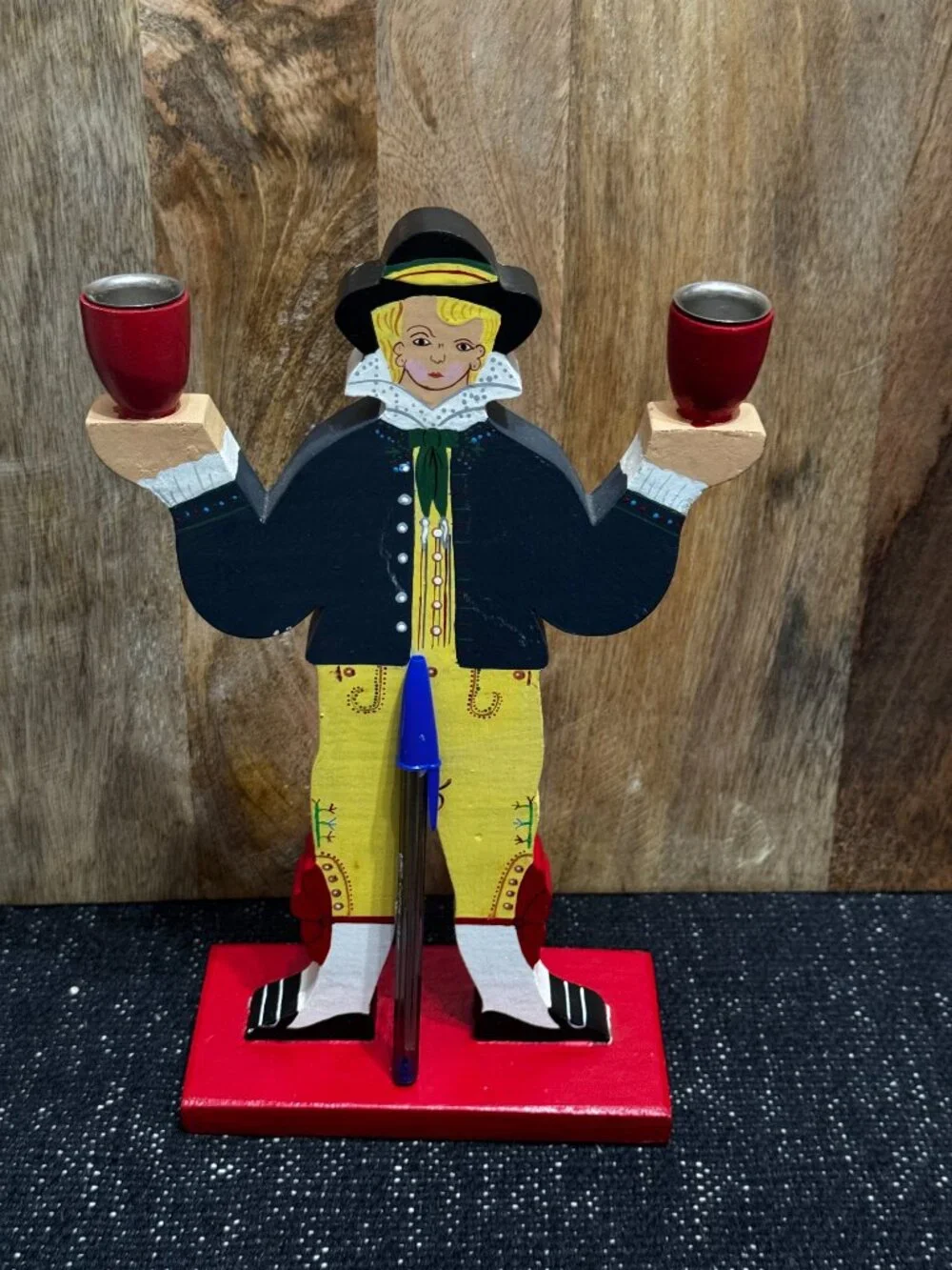 Ikea Folk Art Wooden Candelabrum by Lizzie Velander, 867.633.00, Vintage 1980s